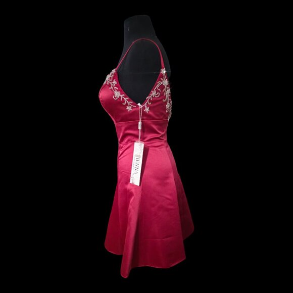 Vienna Prom Wine Strap Sleeve Sweetheart Short A-line Dress New with Tags - Picture 4 of 9